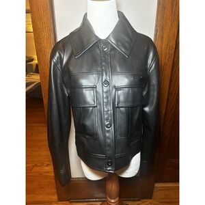 Sanctuary‎ Faux Leather Front Pocket Black Jacket Size XXS
